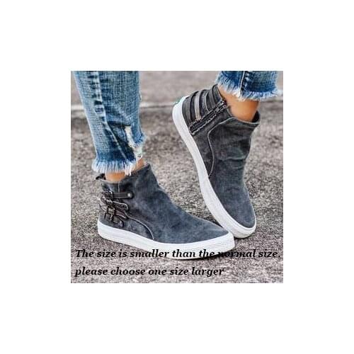 New Women Ankle Boots Gladiator Denim Flats Booties Autumn Flat Shoes Woman Sneaker Causl Zipper Fashion Female Shoes Plus Size