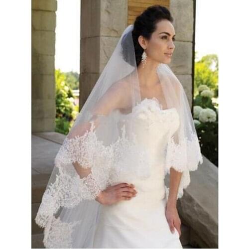 New Arrive Wedding Veils 3M One Layer White Ivory Lace Applique Sequins Edge Cathedral Length Free Comb Custom Made Bridal Veil