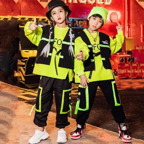 Hip Hop Clothing Girls Stage Costume Fake Two Piece Tops Sport Jazz Street Rave Wear Modern Ballroom Dancing Clothes VDB2998