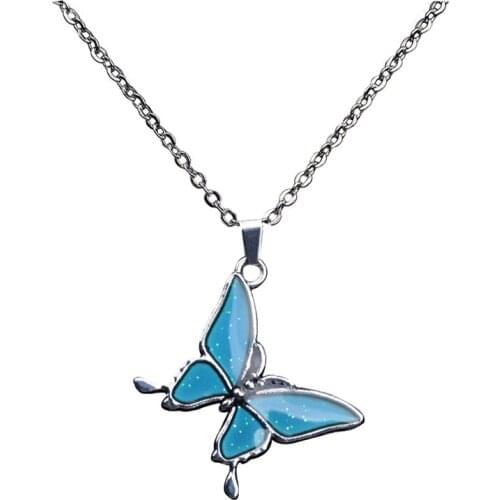 Cute Female Charm Butterfly Thermochromic Pendant Necklaces For Women Vintage Fashion Stainless Steel Chain Necklace Bride Gifts