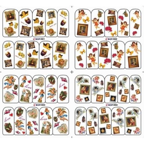 4 PACKS / LOT Nail Art Water Transfers Stickers Nail Decals Stickers ANGEL FLOWER BUTTERFLY FISH BOP001-028