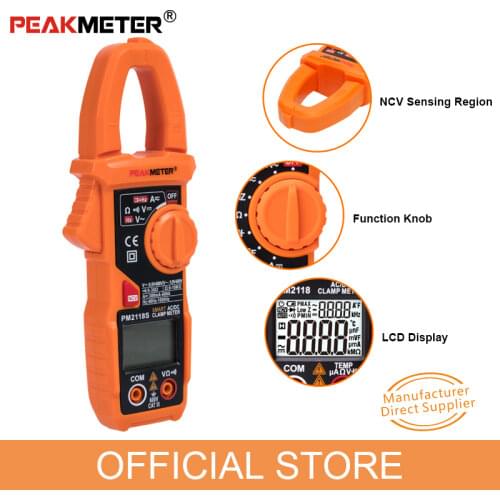 Clamp Meter PEAKMETER PM2118S Portable Smart Multimeter AC DC Current Voltage Resistance Continuity Measurement Tester with NCV