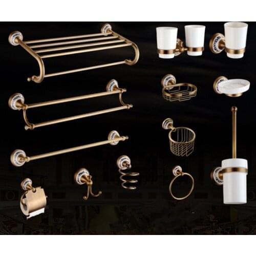 Simple bathroom hardware pendant set European antique copper towel rack toilet brush hair dryer rack DyuIhr