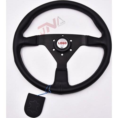 Double Black Stitching Microfiber Leather Steering Wheel 350mm Universal Classical Steering Wheel