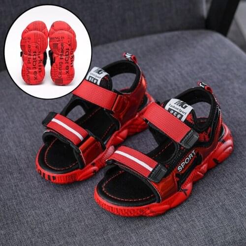 2019 Brand Summer Beach Sandals Children Sandals Leather Boys Support Sport Shoes for Liitle Boys Girls Non- Slip Shoes Red