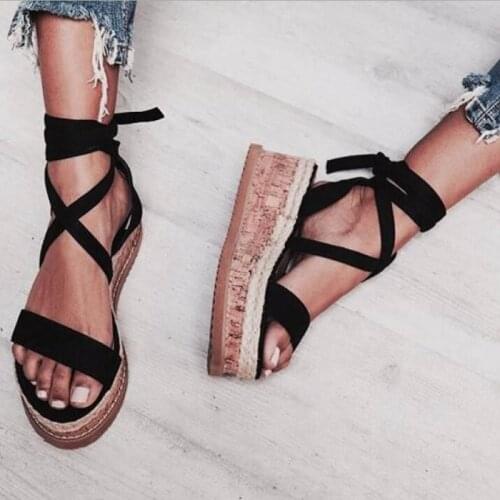 Summer Sandals Women White Wedge Espadrilles Open Toe Rome Shoes Gladiator Sandals Ladies Casual Lace Up Female Platform Sandals