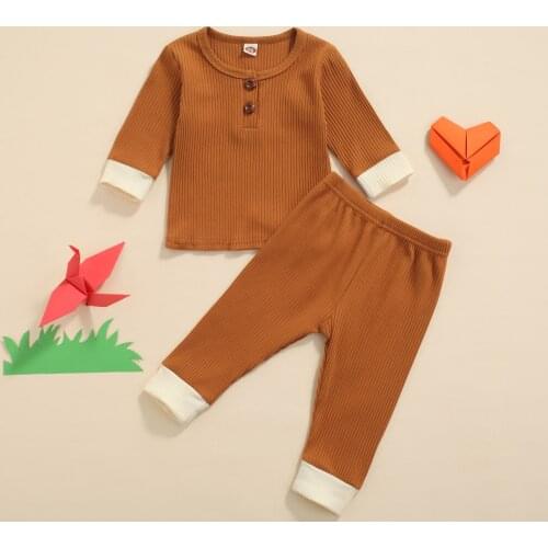 Ma&Baby 0-24M Infant Toddler Baby Boys Girls Clothes Set Long Sleeve Button Tops Pants Casual Outfits Autumn Spring D84