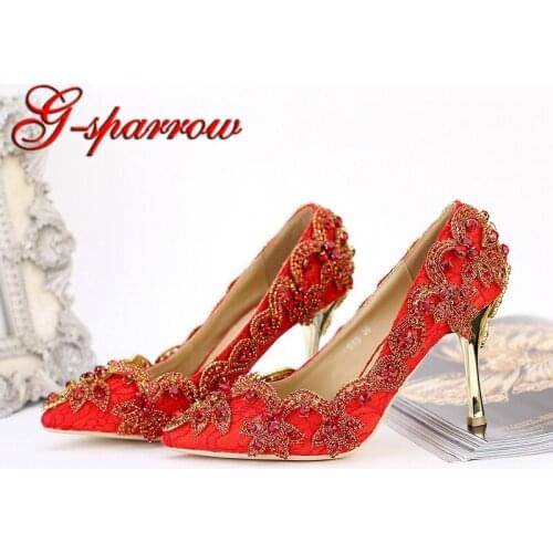 Pointed Toe High Heels For Wedding Party Rhinestone Covered Bridal Dress Shoes Stiletto Heel Banquet Pumps White Red Color
