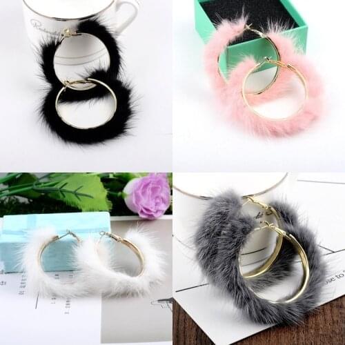 Vintage Hip Hop Punk Hoop Earrings For Women Hairy Fur Oversized Sexy Jewelry Loop Round Big Circle Earrings Hoops Wedding Gift