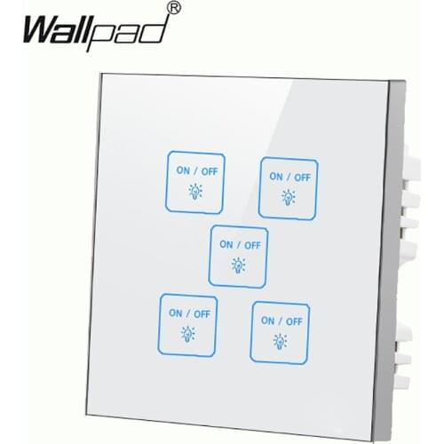 High End 5 gangs 1 way Waterproof White DIY touch light wall switch Free Customize LED Smart Touch Screen switch