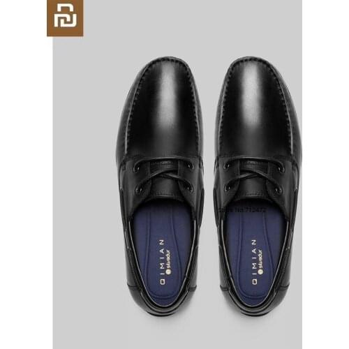 Youpin qimian Mens business casual Leather shoes Soft Nappa top layer cowhide Lightweight Flat Fashion Slip On Driving Shoes