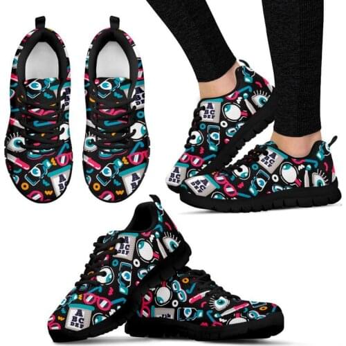 INSTANTARTS Optimistic Spring Women Lace Up Flat Shoes Female Sneaker Shoes Lightweight Air Mesh Teen Girl Casual Walking Shoes