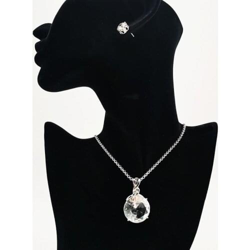 Black Knight Womens big Crystal stones pendant necklace earrings 316 stainless steel necklace earrrings jewelry set BLKN0634