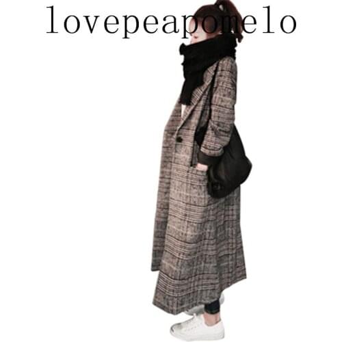 Plus Size 5XL Womens 2020 Autumn Winter New Houndstooth Woolen Coat Big Size High Quality Long Lapel Female Woolen Coats 1000