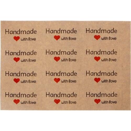 1 Sheets (12pcs) 1.5 Inch Square Natural Kraft Handmade with Love Self Adhesive Stickers