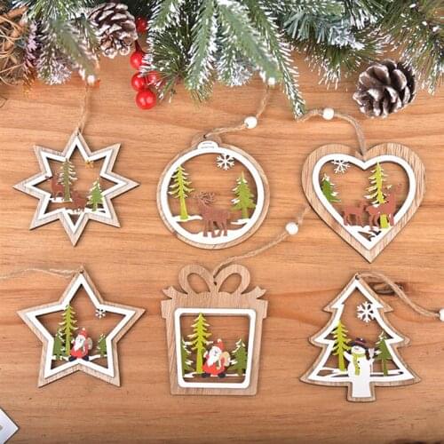 1pc Christmas Wooden Ornament Tree Gift Box Ball Heart Shape Wooden Home Crafts Party Supplies Photography Props Home Decor