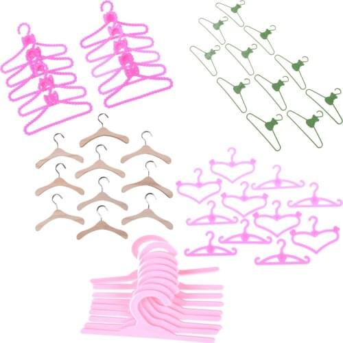 10 PCS Lovely Pink Color Hangers Accessories For Doll Clothes Dress Outfit Skirt Shoes Pretend Play Dollhouse Girls' Gift Toys