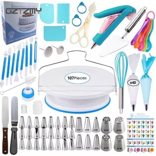 107 Pcs Cake Decorating Tools Cake Turntable Russian Nozzle Cream Scraper Spatula Decoration Gun Confeitaria Bico De Confeitar