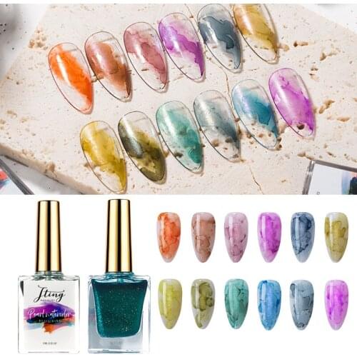 12 Color Watercolor Ink Nail Polish Shimmer Glitter Blooming Effect Marble Smudge Gel Soak Off UV Polish Nail Art Manicure Tool