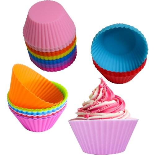 12pcs Silicone Cake Mold Reusable Muffin Cupcake Molds Non-Stick Heat Resistant Kitchen Baking Bakeware Cake Decorating Tools