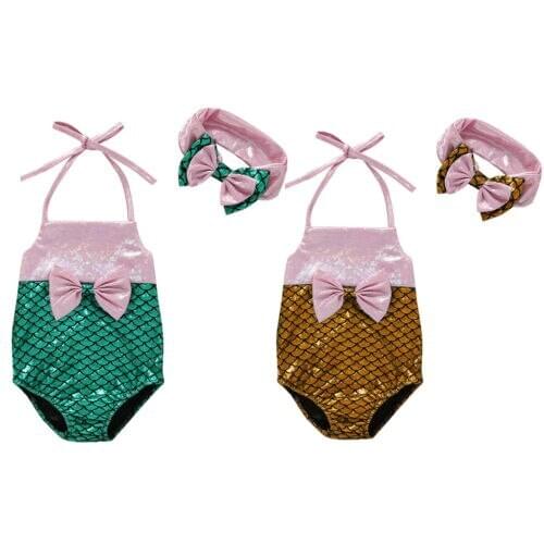 2019 Toddler Kids Girls Mermaid Swimming +Headbands 2pcs Swimwear Swimsuit Beachwear Baby Girl Clothes