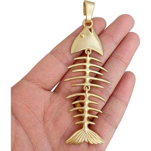 2 x Large Fish Bone Skeleton Matt Gold Charms Pendants for Necklace Jewelry Making Findings Accessories 97x33mm