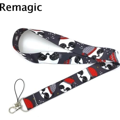 20pcs Christmas Snowman Panda Lanyard Keys Phone Holder Funny Neck Strap With Keyring ID Card DIY Animal webbings ribbons Hang