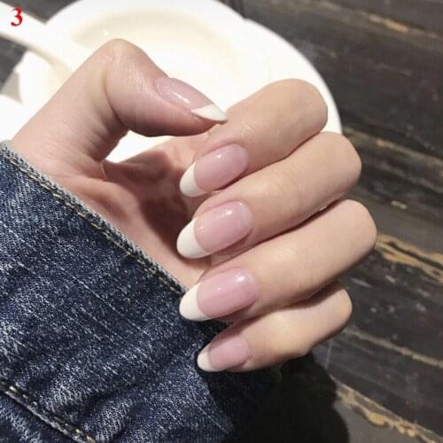 24Pcs Transparent White Fake Nails French Style False Nails With Glue INS Press On Nails Fake Nails Tips for Nails Nail Art 2021