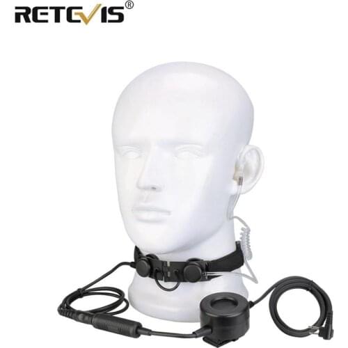 4-RETEVIS ETK005 Adjustable Tactical Throat Mic With PTT Walkie Talkie Headset For Airsoft Game Headphone
