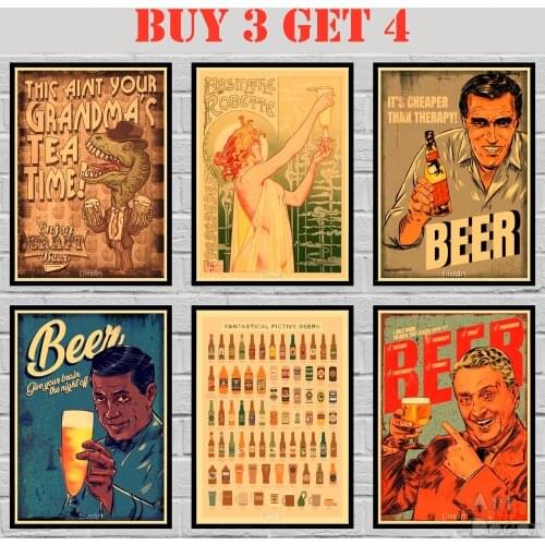 44 Designs Vintage Wine Beer Drink Kraft paper Poster Artwork Painting Fancy Wall Sticker 42X30cm