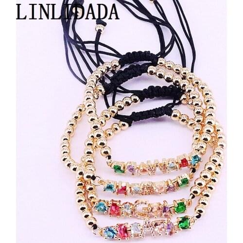 8Pcs Fashion 4mm beads rope bracelet Trendy Pave Cubic Zirconia 26 Letter Braided Macrame Bracelets for women Jewelry