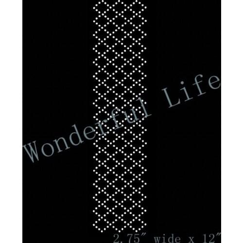 Free shipping Cheer bow strip quilted diamond 2.75" x 12" rhinestone design transfer for bow set Iron On bling transfer