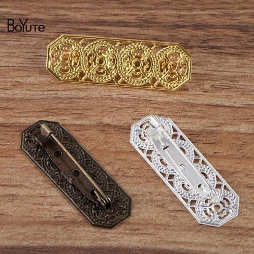 BoYuTe Custom Made (200 Pieces/Lot) 15*47MM Metal Brass Filigree Flower Brooch Base Diy Handmade Jewelry Accessories