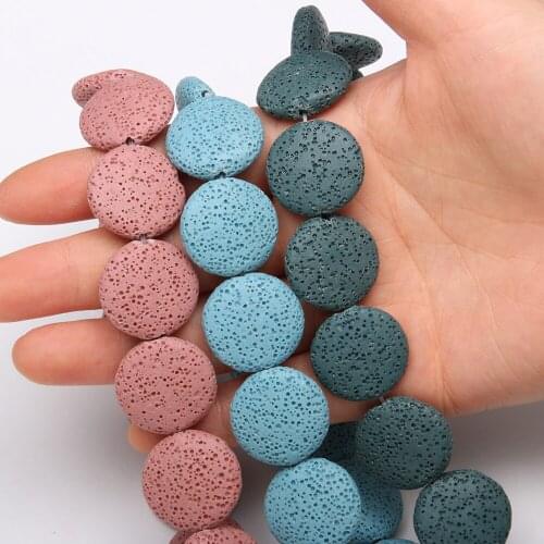 19Pcs Natural Stone Beads Circular Volcanic Loose Beads For Jewelry Making DIY Necklace Bracelet Handiwork Craft Accessory