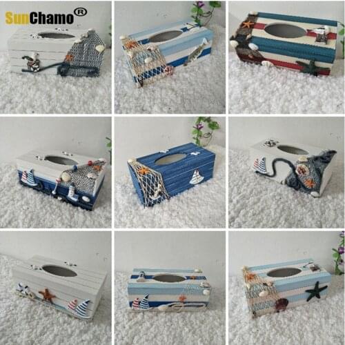 Wooden Rudder Lifebuoy Napkins Box Nautical Theme Party Decoration Mediterranean Style Room decoration Box For Boys