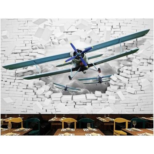 Photo wallpaper 3 d custom mural The plane broke through the brick wall home decor living room Wallpaper for walls in rolls