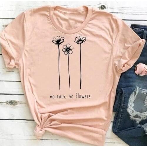 Unisex Aesthetic No Rain No Flowers Fashion O-Neck Tee Cotton Graphic Flowers Grunge Clothing Vintage Tops girl t-shirts