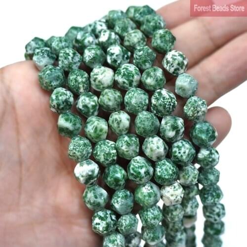 Faceted Green Spot Jaspers Natural Stone Spacers Loose Beads DIY Bracelet Necklace Charms for Jewelry Making 15" Strand 6 8 10MM