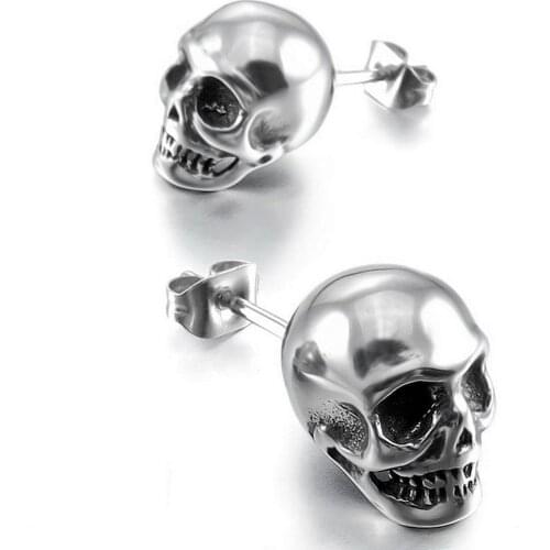2Pcs Surgical Stainless Steel Earring Hip-hop Skull Head Cool Rock Fashion Women Punk Men And Women Earrings Piercing jewelry