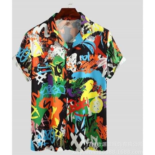 ICCLEK 2021 Summer Hot Style Mens Short-sleeved Printed Shirt Summer Hawaiian Beach Mens Shirt Men Clothing
