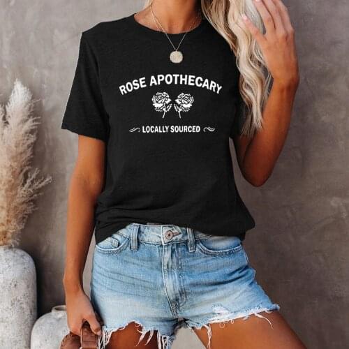 INITIALDREAM Rose Print Cotton T-shirt For Women 2021 Summer Casual Tops O-Neck Short Sleeve Harajuku Tees Loose Woman Tshirts