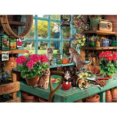K022 Painting with Diamonds Kits Square Full Drill 5d Diamond Painting Cats Folwers Garden Full Round
