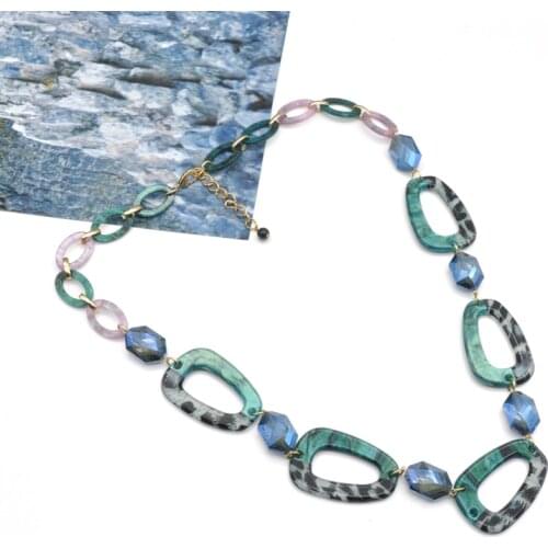 Classic Leopard Acrylic Hoops And Resin Beads Link Chain Necklaces For Women