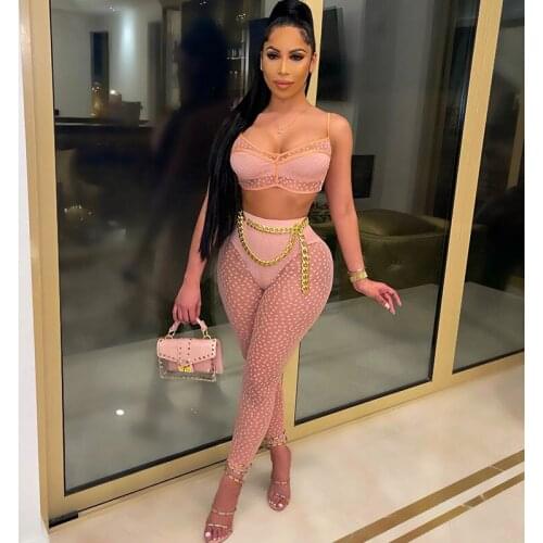 Sexy Mesh Sheer Two Piece Set Women Polka Dot Crop Top and Pants Leggings Matching Sets Y2k Night Party Club Birthday Outfits