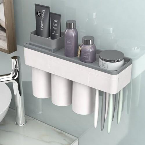 Magnetic Adsorption Toothbrush Holder Inverted Cup Wall Mount Bathroom Cosmetic Storage Shelf Bathroom Rack Accessories Set