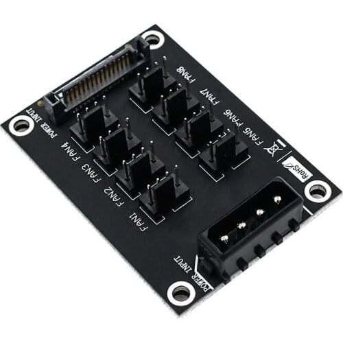 Fan Hub Computer 12V Mini Fan Controller Molex 4Pin SATA 15Pin Power 8Port 4Pin Fan Splitter Hub for PC Desktop RGB CPU Fans Hub