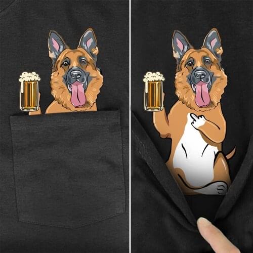 Mens T Shirt Fashion Brand summer pocket beer/dog printed t-shirt mens for women shirts Hip hop tops funny cotton tees