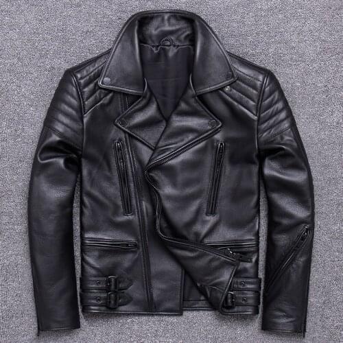 Mens Leather Jacket Autumn Real Genuine Leather Coat for Men Short Motorcycle Cow Leather Jackets Veste Cuir Homme UY02 KJ3208