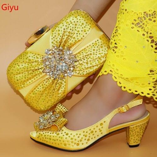 Doershow Nigerian Party yellow Shoe and Bag Sets Italian Shoes and Bags Set for party African Matching Shoes and Bags HLO1-12