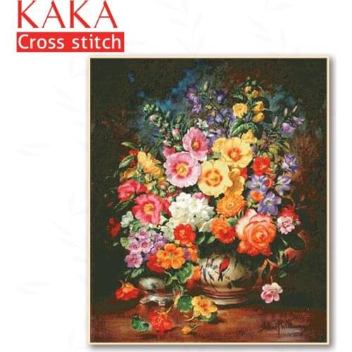 Cross stitch kits,Embroidery needlework sets with printed pattern,11CT-canvas for Home Decor Painting,Flowers Full NCKF259